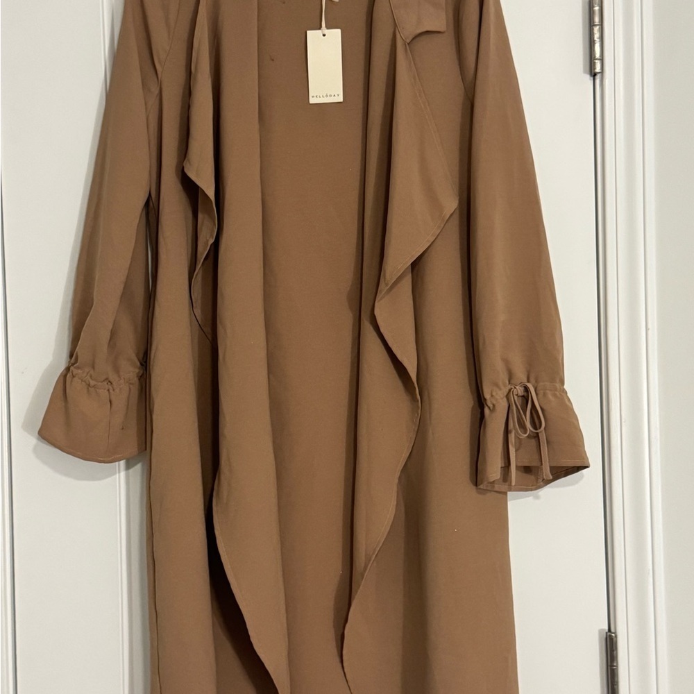 MELLODAY Camel Trench Coat with Tie Sleeves